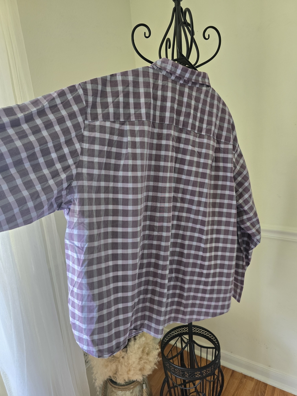 Van Heusen Lavender and White Checked Button-Down Shirt - Picture 5 of 7